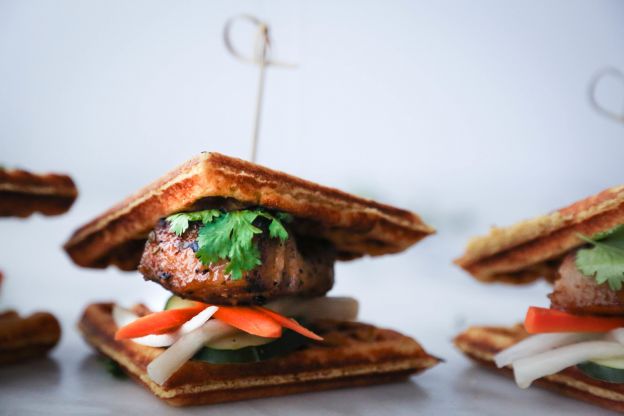 Pork Belly Cornbread Waffle Banh Mi