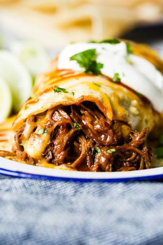 Slow Cooker Smothered Beef Burritos