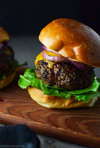 Pepper-Crusted Blue Cheese Burgers