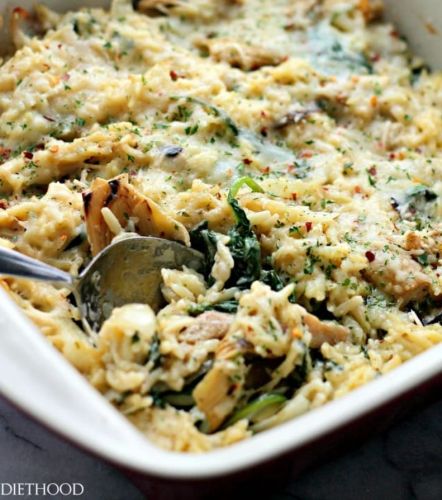 Spinach and Artichoke Pasta Alfredo Casserole