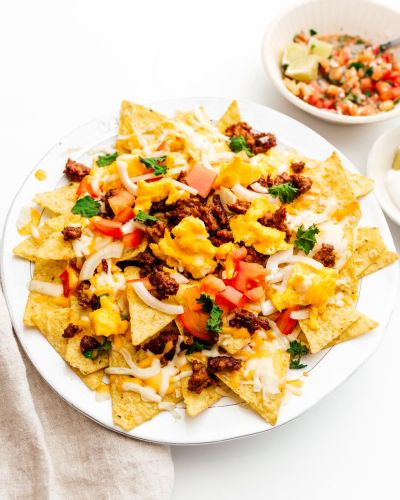 Soft Scrambled Eggs and Spicy Chorizo Breakfast Nachos