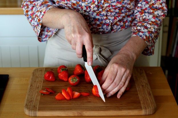 Cut the strawberries for the topping