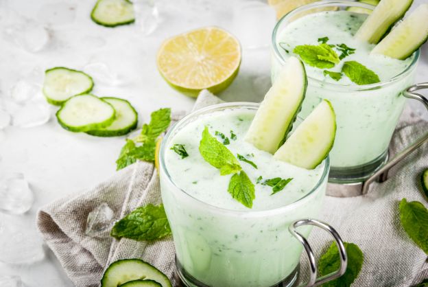 Green cucumber, feta and mint gazpacho