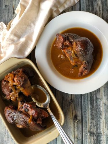 Braised Smoked Ham Hocks With Whiskey-cola Glaze