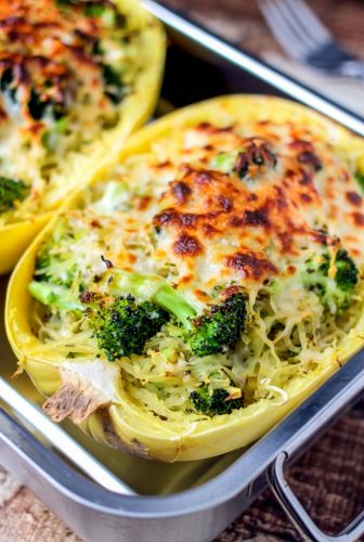 Broccoli Cheese Stuffed Spaghetti Squash