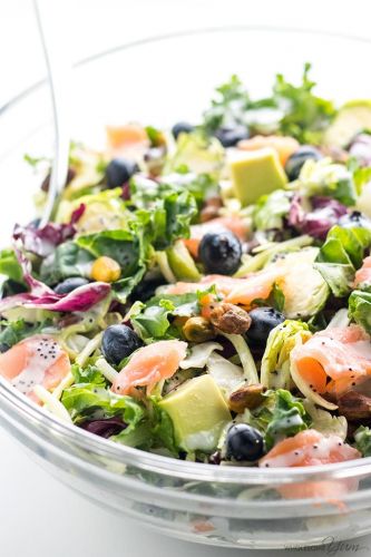 Salmon Kale Superfood Salad with Creamy Lemon Vinaigrette