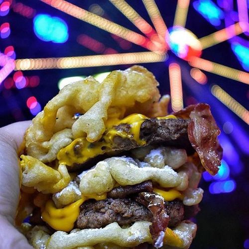 Texas: funnel Cake Bacon Queso Burger