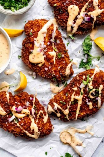 Pretzel-Crusted Chicken with Cheddar-Mustard Sauce