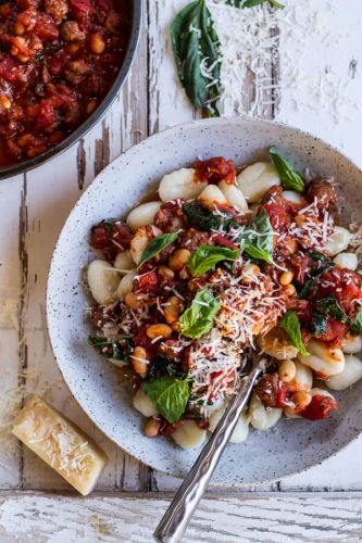 Crockpot Tuscan Sausage And White Bean Ragu With Buttered Gnocchi