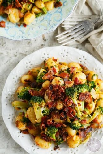 25-Minute Bacon Gnocchi with Broccoli and Shaved Brussels