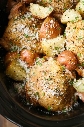 garlic parmesan chicken and potatoes