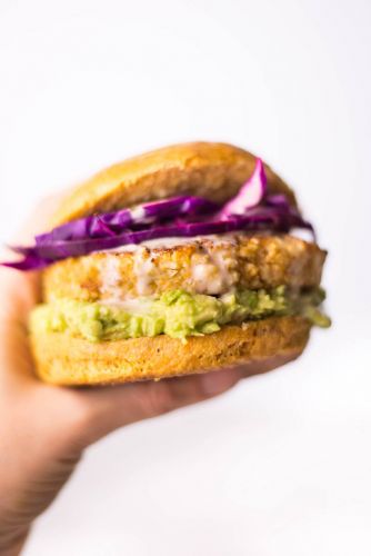 Spicy Cauliflower Quinoa Ranch Burger with Sweet Potato bun