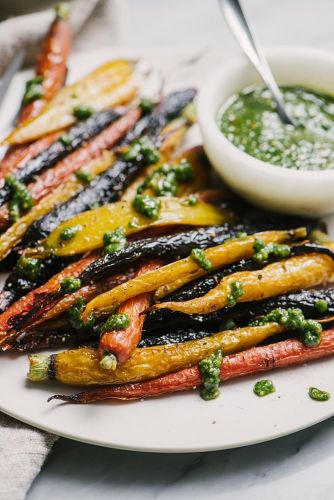 Honey Roasted Carrots with Cumin and Carrot Top Pesto