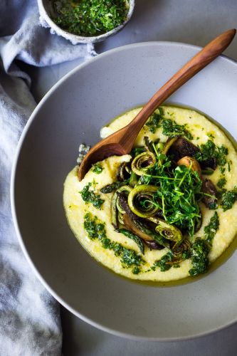 creamy polenta with spring veggies and gremolata