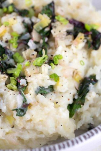 Cauliflower Mashed Potatoes with Swiss Chard