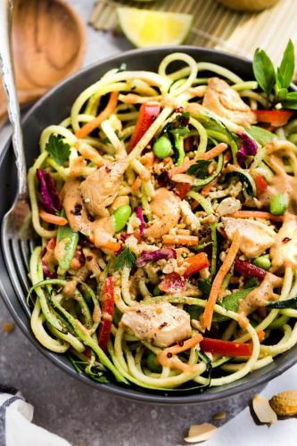 Asian Zucchini Noodle Salad with Thai Peanut Dressing