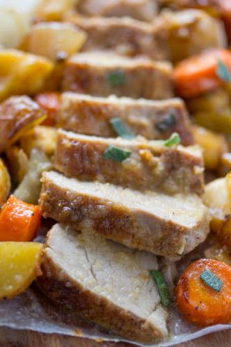 One Pan Roasted Pork Tenderloin with Apples Sage and Root Vegetables