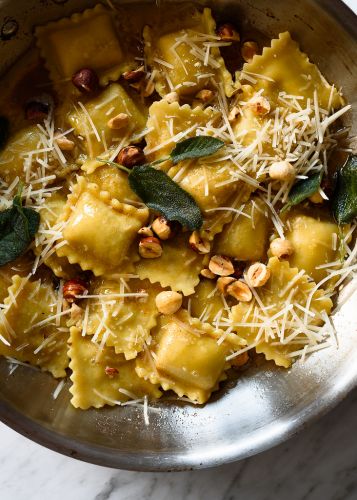 Sage and brown butter pasta with hazelnuts