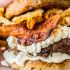 Bacon and Goat Cheese Aioli Burger with Crispy Onions