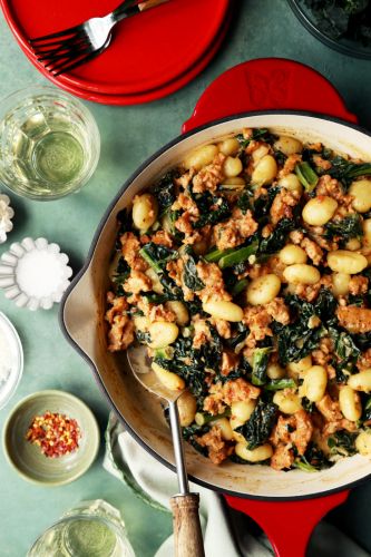 One Skillet Sausage and Kale Gnocchi