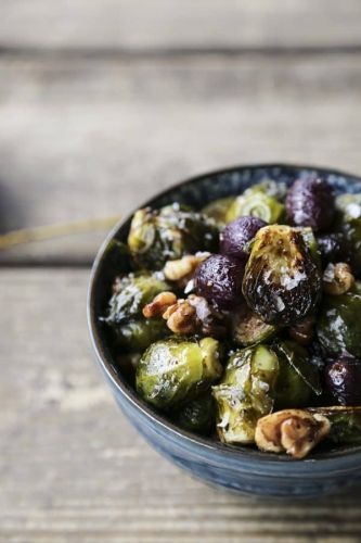 Roasted brussels sprouts with grapes and walnuts