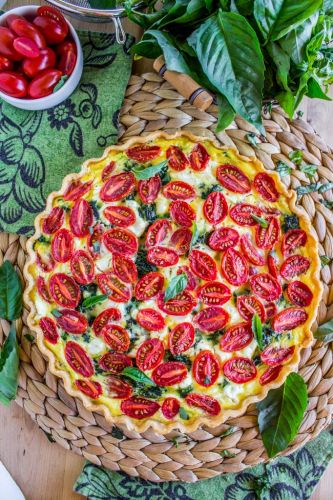 Cherry Tomato, Leek, and Spinach Quiche