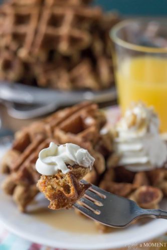 Whole Wheat Carrot Cake Waffles with Cream Cheese Whipped Cream