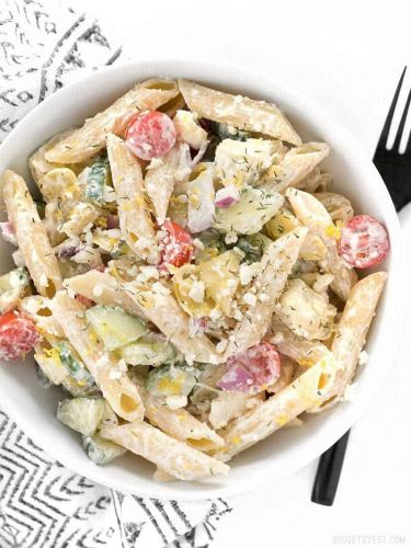 Creamy Lemon Dill Greek Pasta Salad