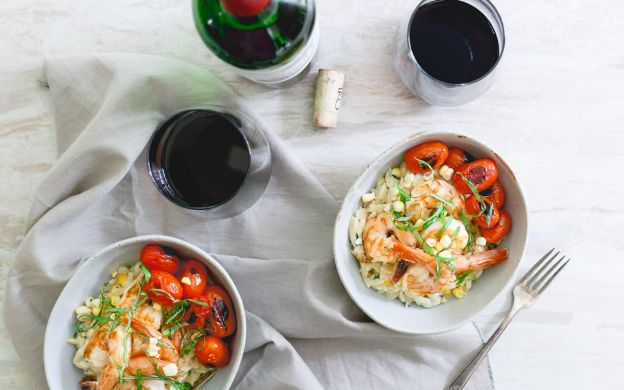 Brown Butter Shrimp with Creamy Parmesan Basil Corn Orzo