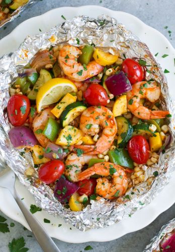 Shrimp and Summer Veggies Foil Packs