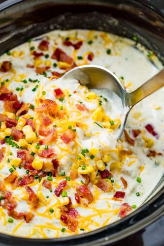 Slow Cooker Potato Broccoli and Corn Chowder with Bacon