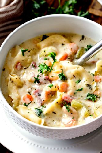 One Pot Creamy White Bean and Ham Tortellini Soup