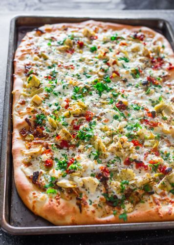 Artichoke Sun Dried Tomatoes and Goat Cheese Pizza