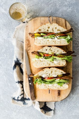 Smoky Tempeh TOmato Lettuce and Avocado Sandwich