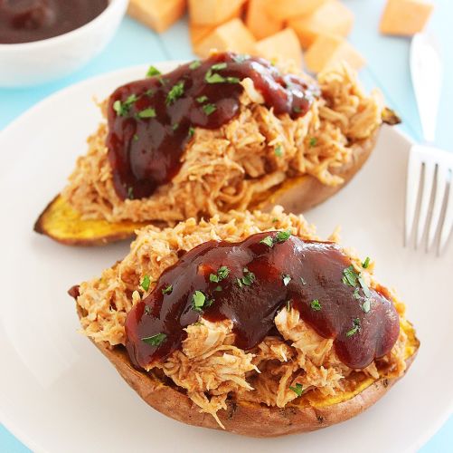 3-Ingredient BBQ Chicken Stuffed Sweet Potatoes