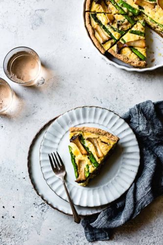 Cheddar Mushroom Asparagus Quiche