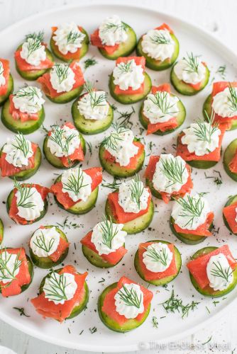 Mini Cucumber Smoked Salmon Appetizer Bites with Lemon Dill Cream Cheese