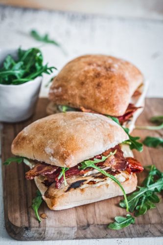 Honey Toasted Halloumi & Bacon Sandwiches with Marinated Vegetables