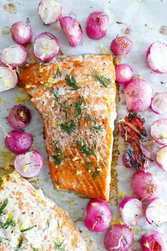 Sheet Pan Dill Radishes and Salmon