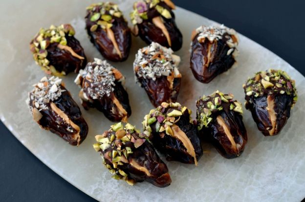 Peanut butter stuffed chocolate covered dates