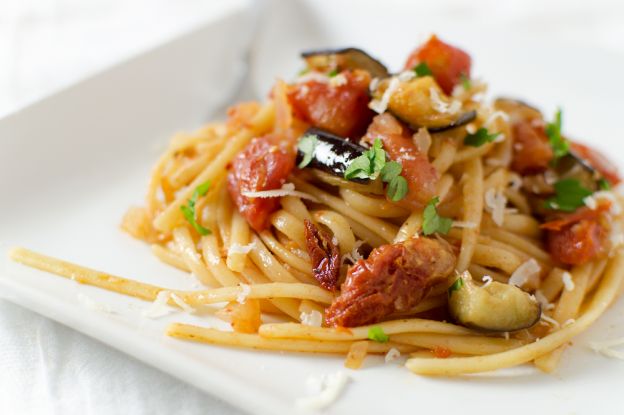 Roasted Eggplant and Sundried Tomato Pasta