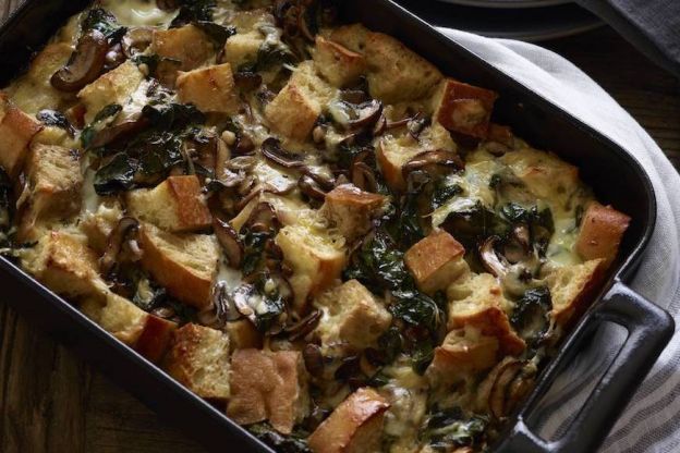 Kale and Mushroom Bread Pudding