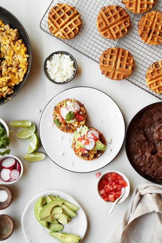 Chicken Chorizo Spicy Waffle Tostadas