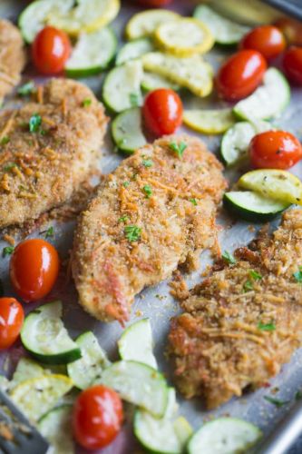 One Pan Garlic Parmesan Crusted Chicken and Vegetables