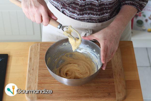 Pour in the majority of the remaining egg mixture and whisk again until the mixture forms a point and does not drip when lifted up by the whisk