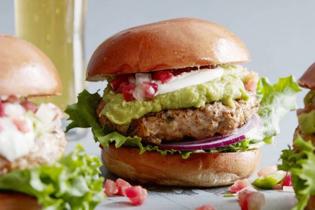 Cheddar Jalapeno Chicken Burgers with Guacamole