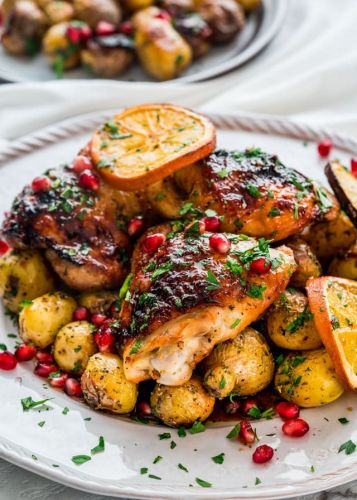 One Pan Roasted Honey Orange Chicken and Potatoes