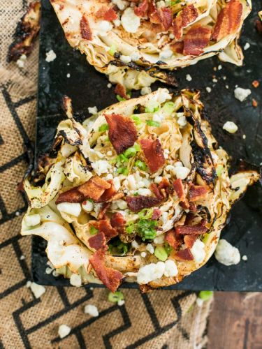 Grilled Cabbage Steaks with Bacon and Blue Cheese