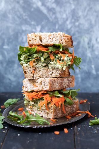 Healthy Pumpkin Seed and Avocado Pesto Chicken Salad Sandwich