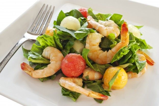 Shrimp, lychee and melon salad